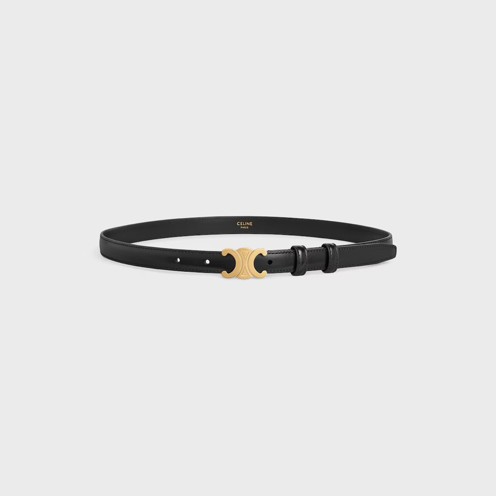 Celine Black Leather Belt Small (18mm) with Gold Triomphe Buckle 65cm